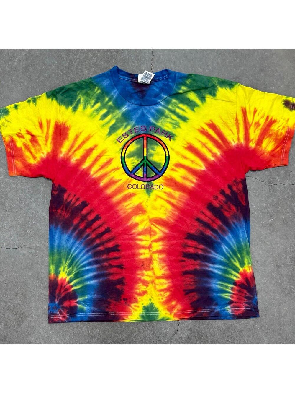 ESTES Park Colorado Embroidered Peace Tie Dye T Shirt